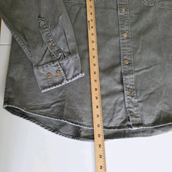 Cabela's Shirt Men XLT Military Green Denim LS Buttons Pockets Cotton Outdoors - Picture 8 of 16